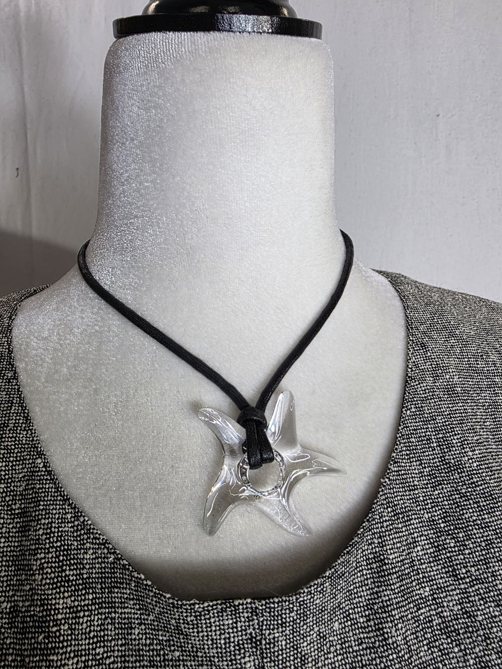 Crystal de Sevres Starfish Pendant Necklace on Black Cord
